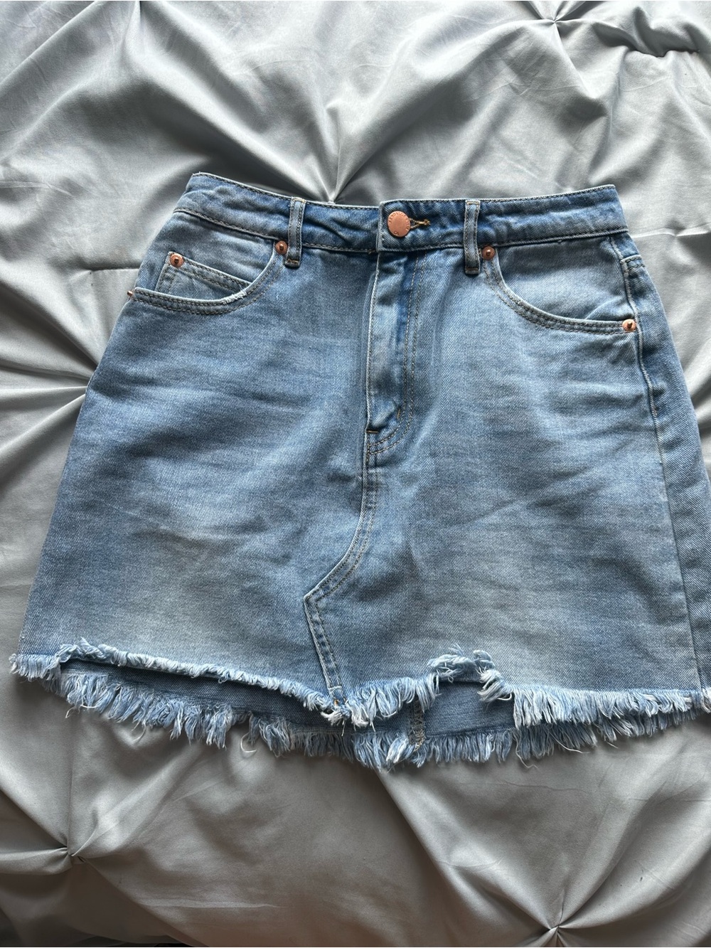 Kendall & Kylie Light Blue Denim Skirt with Frayed Trim